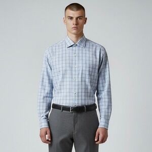 Brooks Brothers Dress Shirt Mens 15.5 Blue Check Classic Non-Iron Supima Cotton